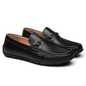 Men Leather Black Oxford Loafers - Snuggyz