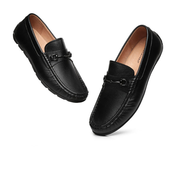 Men Leather Black Oxford Loafers - Snuggyz