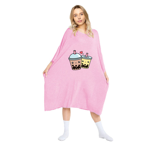 Bubble Tea Bobba Print Oversized Tee