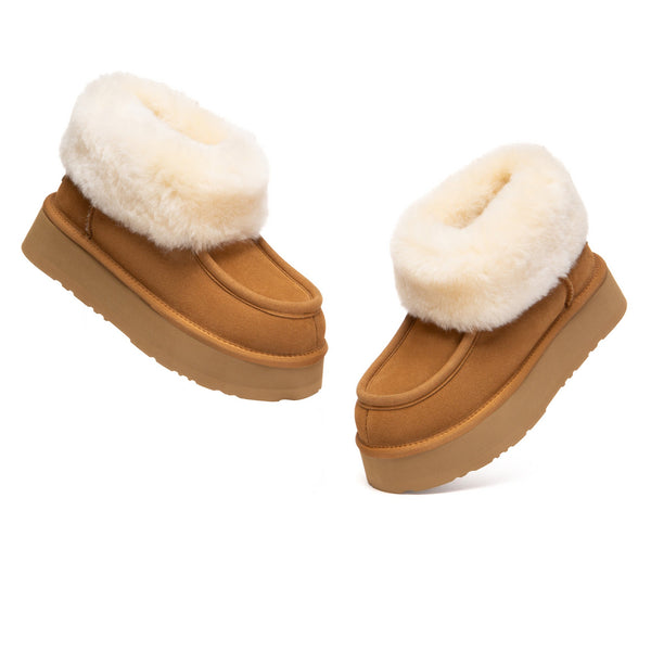EverUgg Loofee UGG boots in tan with plush shearling lining and rugged sole, showcasing cozy winter footwear style.