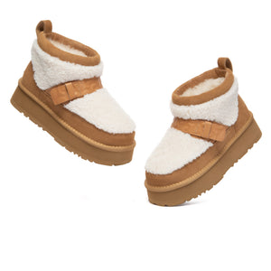 EverUgg Short Maphie UGG boots in beige with plush fur lining and rugged rubber soles, stylish and cozy footwear.