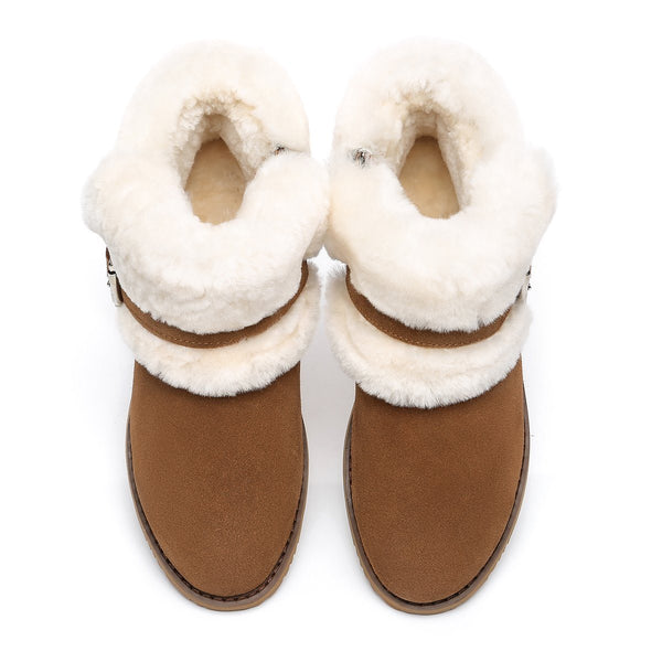 UGG Collette Buckled Strap Fluffy Boots