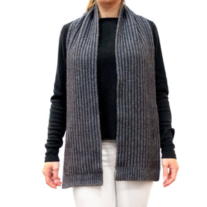 Ribbed Pattern Possum Merino Wool Scarf - Grey