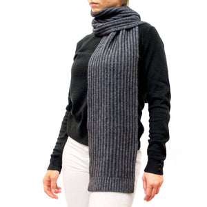 Ribbed Pattern Possum Merino Wool Scarf - Grey