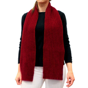 Ribbed Pattern Possum Merino Wool Scarf - Red